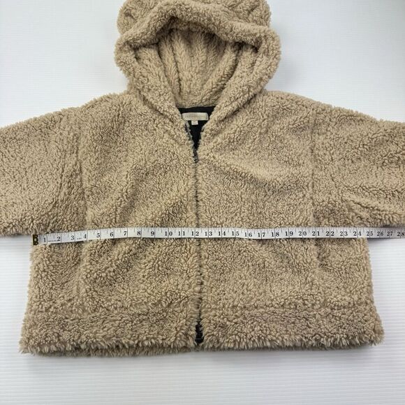 Dances & Marvel Sherpa Teddy Bear Hood Jacket Beige Tan Fuzzy Zip Women’s Medium - Picture 9 of 10